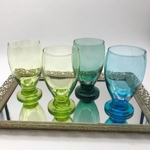 Vintage Cristar Copa Lexington Goblets 2 Lime, 1 Aqua, 1 Emerald Goblets 12 oz